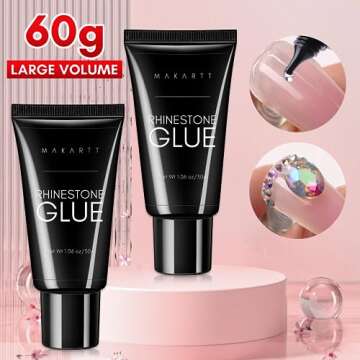 Makartt Nail Rhinestone Glue for Nails- 60ML Super Strong Gel Glue for Rhinestones, 3D Nail Art Char...