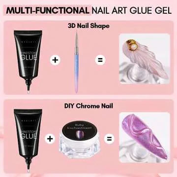 Makartt Nail Rhinestone Glue for Nails- 60ML Super Strong Gel Glue for Rhinestones, 3D Nail Art Charm Decorations Bling Gem Bow Jewels Crystals Beads Diamonds Pearls, Beauty Gift, Cured Need