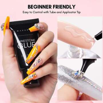 Makartt Nail Rhinestone Glue for Nails- 60ML Super Strong Gel Glue for Rhinestones, 3D Nail Art Charm Decorations Bling Gem Bow Jewels Crystals Beads Diamonds Pearls, Beauty Gift, Cured Need