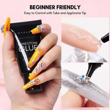 Makartt Nail Rhinestone Glue for Nails- 60ML Super Strong Gel Glue for Rhinestones, 3D Nail Art Charm Decorations Bling Gem Bow Jewels Crystals Beads Diamonds Pearls, Beauty Gift, Cured Need