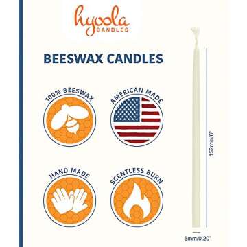 Hyoola Beeswax Birthday Candles - 50 Pack - Natural Dripless Decorative Candles with Long Lasting Bu...