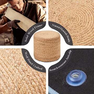Wimarsbon 18'' Pouf Ottoman, Natural Braided Poof, Round Poufs, Rustic Handweave Lounge Pouffe, Boho Footrest Stool for Bedroom, Accent Table or Seat for Patio, Living Room (68LD)