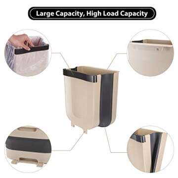 Braoses Hanging Trash Can for Kitchen Cabinet Door, Small Collapsible Foldable Waste Bins, Hanging Trash Holder for Bathroom Bedroom Office Car, Portable Home & Outdoor Garbage Can - 2.4 Gallon