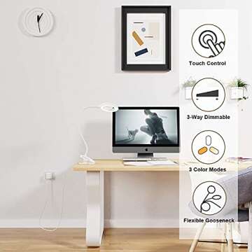 JKSWT Desk Lamp, Clip on Light Reading Light Ring Light LED with 3 Color Modes, 9 Brightness Dimmer,...