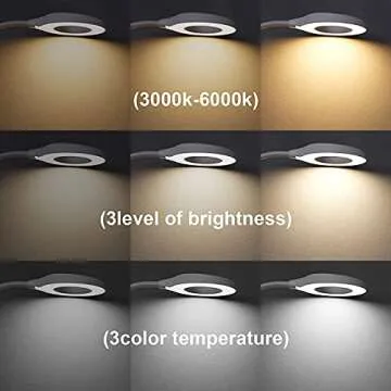 JKSWT Desk Lamp, Clip on Light Reading Light Ring Light LED with 3 Color Modes, 9 Brightness Dimmer, 60 pcs LEDs, Touch-Sensitive Control Pane, 360 ° Flexible Gooseneck Bed Light