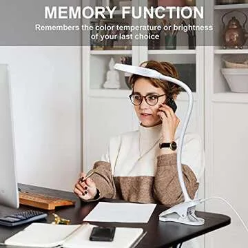 JKSWT Desk Lamp, Clip on Light Reading Light Ring Light LED with 3 Color Modes, 9 Brightness Dimmer, 60 pcs LEDs, Touch-Sensitive Control Pane, 360 ° Flexible Gooseneck Bed Light