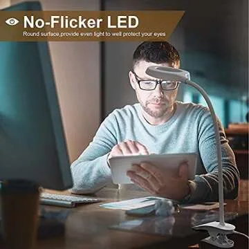 JKSWT Desk Lamp, Clip on Light Reading Light Ring Light LED with 3 Color Modes, 9 Brightness Dimmer, 60 pcs LEDs, Touch-Sensitive Control Pane, 360 ° Flexible Gooseneck Bed Light