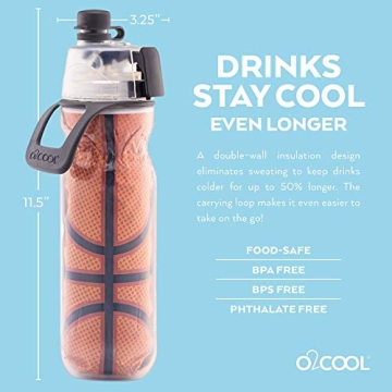 O2COOL 20 oz Sports Water Bottle with Mist and Sip