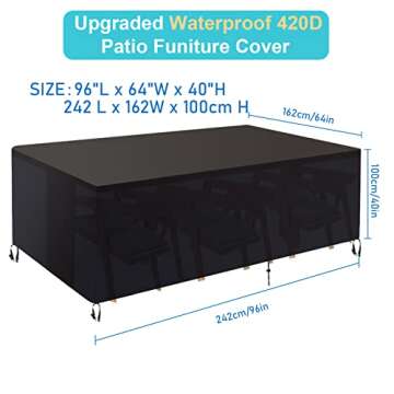 KNHUOS Patio Furniture Covers, Outdoor Furniture Cover Waterproof, 96 "L x 64" W x 40 "H Outdoor Tab...