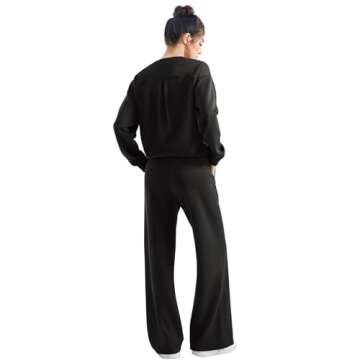 SUUKSESS Women Modal 2 piece outfits Oversized Sweatshirt Fall Lounge Set Wide Leg Pants Matching Sets (Black,S)