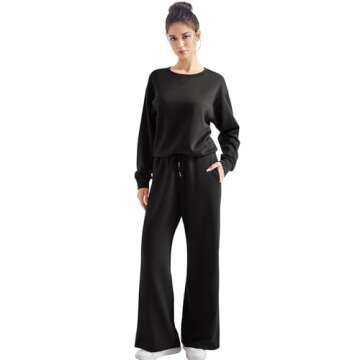 SUUKSESS Women Modal 2 piece outfits Oversized Sweatshirt Fall Lounge Set Wide Leg Pants Matching Sets (Black,S)