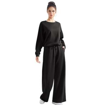 SUUKSESS Women Modal 2 piece outfits Oversized Sweatshirt Fall Lounge Set Wide Leg Pants Matching Sets (Black,S)