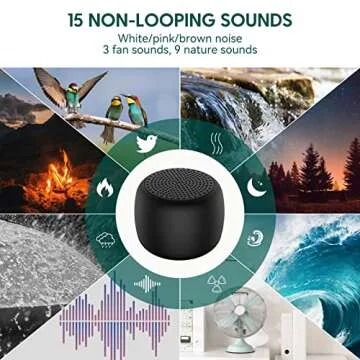 Babelio White Noise Sound Machine for Adults Kids Baby, Mini, 15 Non-looping Sounds, Timer, Memory Function, Easy to Pocket and Travel Black