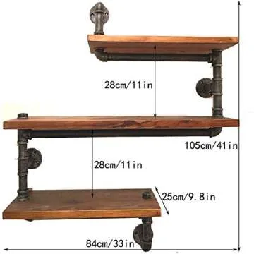 Diwhy Industrial Pipe Shelving Bookshelf Rustic Modern Wood Ladder Storage Shelf 3 Tiers Retro Wall ...