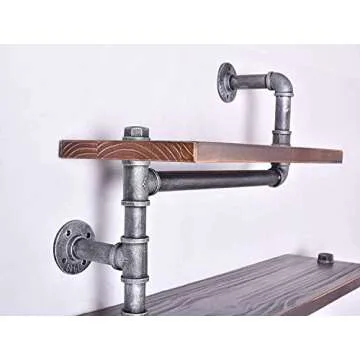 Diwhy Industrial Pipe Shelving Bookshelf Rustic Modern Wood Ladder Storage Shelf 3 Tiers Retro Wall Mount Pipe Design DIY Shelving (Silver)