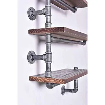 Diwhy Industrial Pipe Shelving Bookshelf Rustic Modern Wood Ladder Storage Shelf 3 Tiers Retro Wall Mount Pipe Design DIY Shelving (Silver)