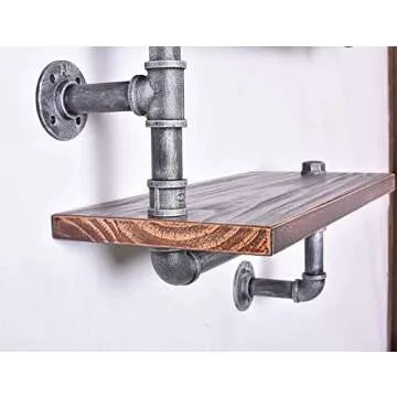 Diwhy Industrial Pipe Shelving Bookshelf Rustic Modern Wood Ladder Storage Shelf 3 Tiers Retro Wall Mount Pipe Design DIY Shelving (Silver)
