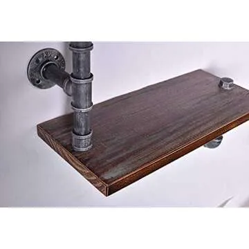 Diwhy Industrial Pipe Shelving Bookshelf Rustic Modern Wood Ladder Storage Shelf 3 Tiers Retro Wall Mount Pipe Design DIY Shelving (Silver)