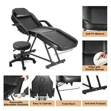 Artist hand Facial Bed Massage Table Adjustable Tattoo Chair W/Free Barber Bed Spa Chair Salon Massage Equipment Tattoo Bed Salon Chair with Tattoo Stool