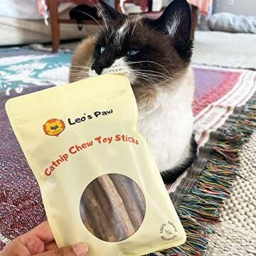 Leo's Paw Catnip Chew Toy Sticks Natural Silvervine Matatabi Healthy & Safe Combine Play & Dental Health Stimulate Appetite Promote Digestion Clean Teeth Fresh Breath Encourage Playtime (10-Pack)