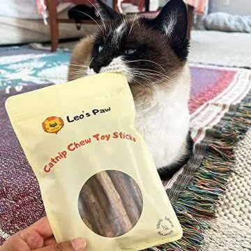 Leo's Paw Catnip Chew Toy Sticks Natural Silvervine Matatabi Healthy & Safe Combine Play & Dental Health Stimulate Appetite Promote Digestion Clean Teeth Fresh Breath Encourage Playtime (10-Pack)
