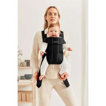 BabyBjörn Baby Carrier Mini, Black, Woven | Newborn Carrier (7-25 lbs), Ergonomic, Easy-to-Use