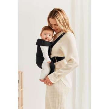 BabyBjörn Baby Carrier Mini, Black, Woven | Newborn Carrier (7-25 lbs), Ergonomic, Easy-to-Use