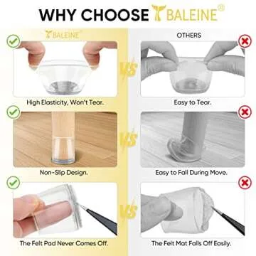 BALEINE Silicone Chair Leg Protectors for Hardwood Floors