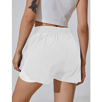 BMJL Women's Running Short Elastic Waistband High Waisted Shorts Pocket Sporty Workout Short Gym Athletic Shorts Pant(M,White)