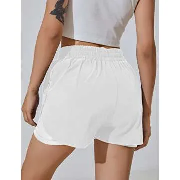 BMJL Women's Running Short Elastic Waistband High Waisted Shorts Pocket Sporty Workout Short Gym Athletic Shorts Pant(M,White)