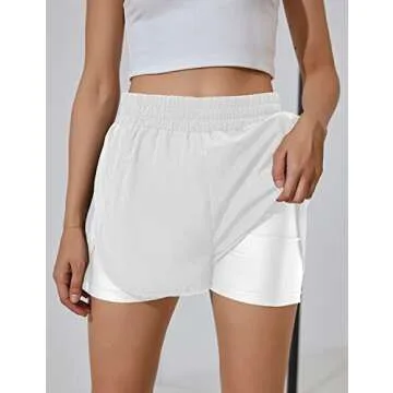 BMJL Women's Running Short Elastic Waistband High Waisted Shorts Pocket Sporty Workout Short Gym Athletic Shorts Pant(M,White)