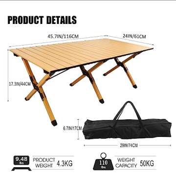 Lightweight Rollingsurfer Folding Camping Table for Outdoor Fun