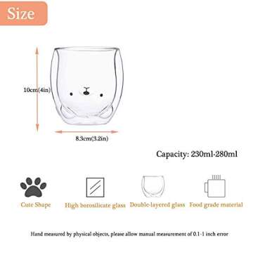 HwaGui - Cute Cup Double Wall Glass Mug, Glass Espresso Cup, Coffee Cup, Tea Cup, Perfect Birthday And Holiday Gift, Bear Cup 250ml/8.4oz