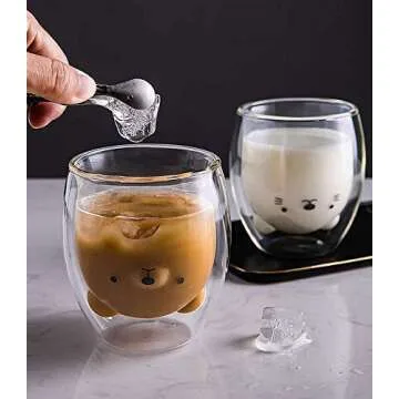 HwaGui Cute Cup Double Wall Glass Mug for Gifts