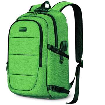 Travel Laptop Backpack, Anti Theft Business Laptop Backpack with USB Charging Port and Headphone Interface Business Travel Computer Backpack Gift for Women fit 14 inch Laptop (Green)