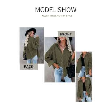 Magritta Womens Blouse with Pockets Stylish Corduroy Jacket Solid Color Loose Fit Long Sleeve V Neck...