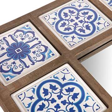 Patton Wall Decor 28x38 Indigo Moroccan Tile Framed Wall Mirror,Blue