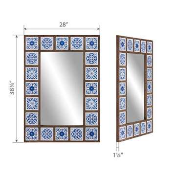 Patton Wall Decor 28x38 Indigo Moroccan Tile Framed Wall Mirror,Blue