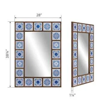 Patton Wall Decor 28x38 Indigo Moroccan Tile Framed Wall Mirror,Blue