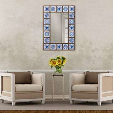 Patton Wall Decor 28x38 Indigo Moroccan Tile Framed Wall Mirror,Blue