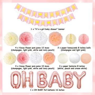 Girls Baby Shower Party Decorations It’s A Girl Baby Shower Decorations Kit with It’s A Girl Banner Tissue Paper Pompoms Lanterns Honeycomb Balls