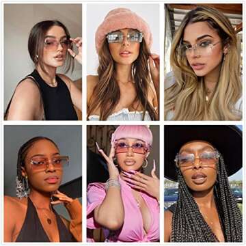 LASPOR Retro Rimless Rectangle Sunglasses for Women Men Tinted Lens Gold Metal Frameless Vintage Squ...