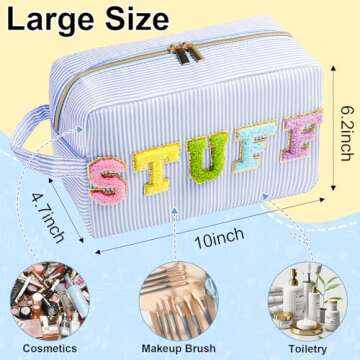 Sambois STUFF Travel Makeup Bag with Portable Handle, Soft Cotton Preppy Cosmetic Case with Colorful...