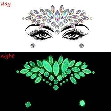 Luminous Face Gems Tattoo Stickers Body Jewelry Glow in the Dark Fluorescent Face Rhinestone Tattoo ...