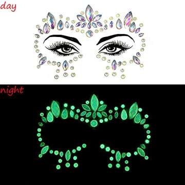 Luminous Face Gems Tattoo Stickers Body Jewelry Glow in the Dark Fluorescent Face Rhinestone Tattoo Noctilucent Temporary Tattoo Sparkly DIY Jewel Paste for Halloween Christmas Festival Makeup(4 Sets)