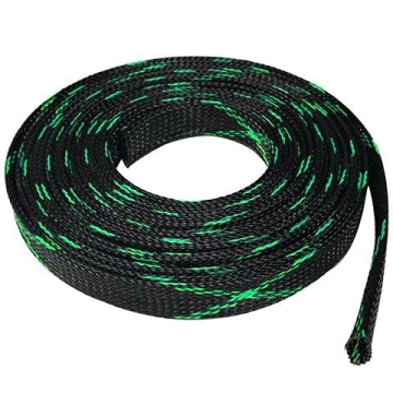 100 FT 1/4" 6mm Black Green Expandable Wire Cable Braided Sleeving