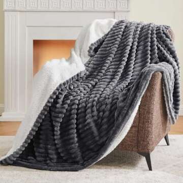 INFIIXSO Sherpa Throw Blanket for Couch - Super Soft & Warm Striped Fleece Blanket, Cozy Plush Fluffy Blanket All Season Use (Grey, 50x60 Inches)