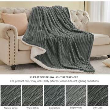 INFIIXSO Sherpa Throw Blanket for Couch - Super Soft & Warm Striped Fleece Blanket, Cozy Plush Fluffy Blanket All Season Use (Grey, 50x60 Inches)