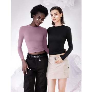 PUMIEY Long Sleeve Slim Fit Top for Women Stylish Tee