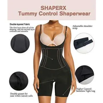 SHAPERX Shapewear for Women Tummy Control Open Bust Thigh Slimmer Body Shaper, SZ2490293-Black-M
